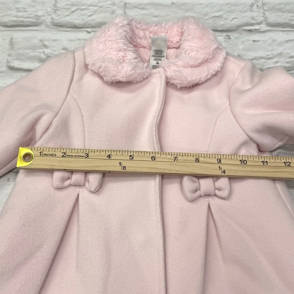 LITTLE ME Pink Felt Pea Coat 12M Bow Faux Fur Babydoll Quilted Lining Warm Fuzzy